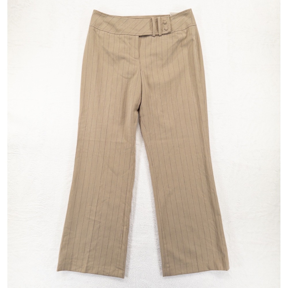 Worthington Womens Dress Pants 10 Tan Pinstripe Marilyn Fit Wide Leg Stretch